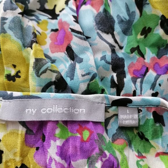 NY Collections Womens Multicolor Flared Sleeve Ruffle Floral Blouse Top Size L - Picture 5 of 6